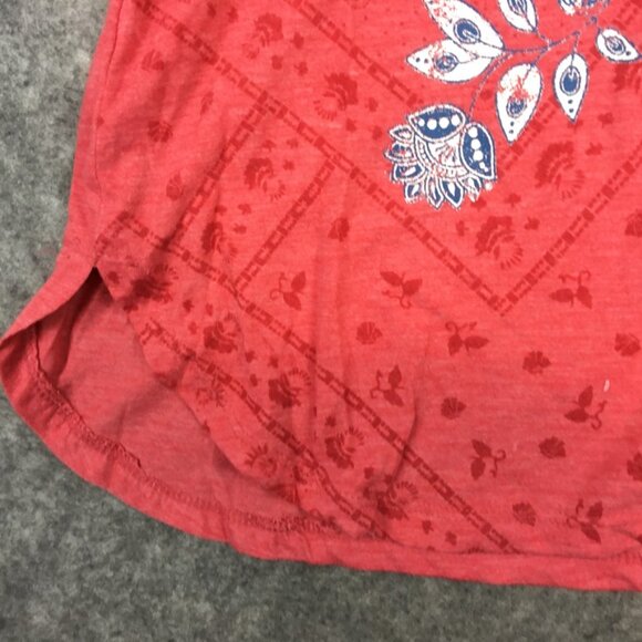 Style Co Top 0X Short Sleeve Knit V Neck Floral Bandana Print Red Paisley Blue - Picture 2 of 13